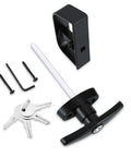 Shed door latch T handle lock kit with 4 keys, heavy duty metal hardware and tools, black powder coated finish, front view