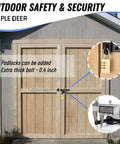 Heavy Duty Sliding Bolt Gate Latch With Padlock Hole For Wood Fence Yard Fence Shed Door Barn Door Black 1 Pack Dual Direction Design Rustproof Durable Outdoor Gate Hardware installed on shed doors.