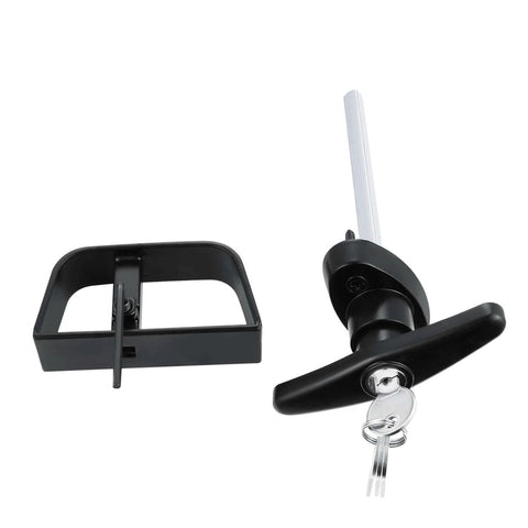 Shed door latch T handle lock kit with 4 keys, heavy duty metal hardware, black powder coated finish, adjustable back D handle, 4-1/2 inch stem