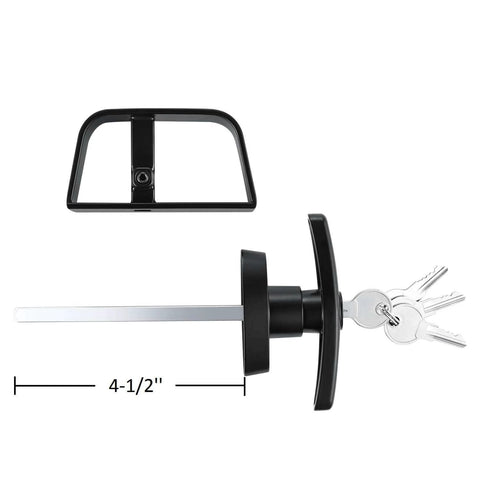 Shed door latch T handle lock kit with 4 keys, heavy duty metal hardware, adjustable D handle, black powder coated, 4-1/2 inch stem
