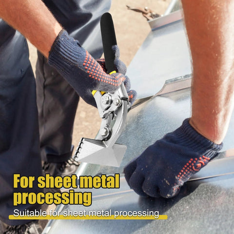 Man using Sheet Metal Bender And Hand Seamer 3 Inch Alloy Steel Straight Jaw Tool for portable metal flattening.