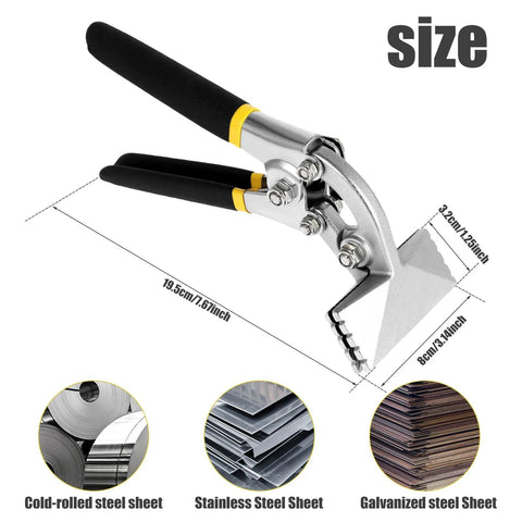 Sheet Metal Bender And Hand Seamer 3 Inch Alloy Steel Straight Jaw Tool shown with size dimensions, ideal for portable metal flattening.