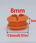 Close-up of orange bushing from 2 Pack Automatic Transmission Shift Cable Bushing Repair Kit for Nissan Armada Frontier Pathfinder Titan Xterra Infiniti QX56 QX80 and Suzuki Equator with Rapid Shift Enhancement for Smoother, Faster Gear Shifts and Easy Install 134193 349351LA0A showing dimensions.