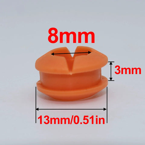 Close-up of orange bushing from 2 Pack Automatic Transmission Shift Cable Bushing Repair Kit for Nissan Armada Frontier Pathfinder Titan Xterra Infiniti QX56 QX80 and Suzuki Equator with Rapid Shift Enhancement for Smoother, Faster Gear Shifts and Easy Install 134193 349351LA0A showing dimensions.