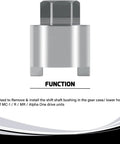 Heavy Duty Shift Shaft Bushing Tool For Mercury Mariner Mercruiser Outboards shown with function description.