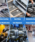 Collage showing uses of 156 Piece Pro Grade Stainless Steel Slotted Shim Kit For Leveling And Machining.