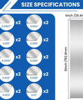 Shim Stock Assortment Kit MILYARD, 20 Pcs, 304 Stainless Steel Shims, size chart of 10 thicknesses from 0.0007 to 0.01 inch for leveling