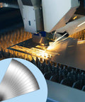 Industrial laser cutting process with included inset of 30 Piece Pro Grade Shim Stock Assortment in 304 stainless steel strips.