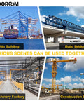 Collage of various industrial scenes: ship building, bridge construction, machinery factory, and construction site with cranes.