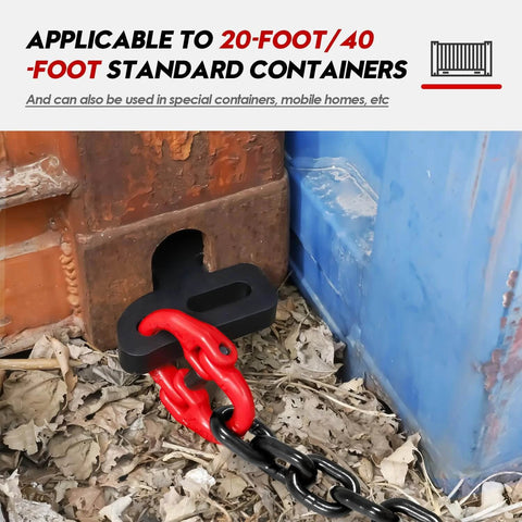 Shipping Container Loading Chain (1/2" x 5') with Bridle Hooks G80 attached to container latch.