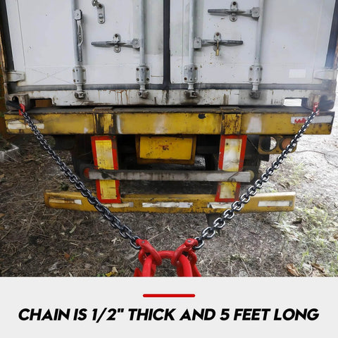 Shipping Container Loading Chain (1/2" x 5'), Container Chain Bridle Hooks G80 with V-Chain attached to shipping container