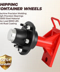 Heavy Duty Shipping Container Wheels Kit For 20-40ft Containers, 6-Lug Casters, red support bracket, black wheel hub