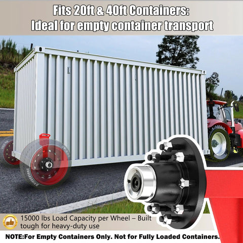 2-Pack Heavy-Duty Shipping Container Wheel Kit With 8 Lug Bolt-On Spindle For Up To 40ft Containers, 15000 Lb Capacity