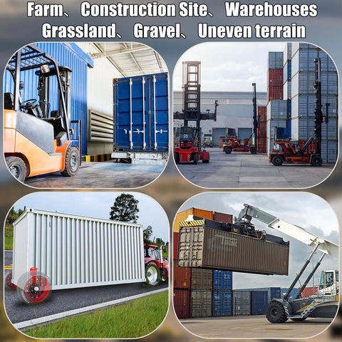 2-Pack Heavy-Duty Shipping Container Wheel Kit With 8 Lug Bolt-On Spindle For Up To 40ft Containers in use at various sites