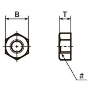 Technical drawing of SHNS-8-32 NBK Hex Nuts - Inch Thread- Pack of 10 dimensions and specifications. Made in Japan.