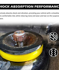 Close-up of a yellow 2 Pack Silencer Shock Bushing installed on an automotive part, showcasing shock absorption and noise reduction features.