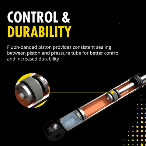 OESpectrum 39111 Suspension Shock Absorber cutaway showing Fluon-banded piston and durability features for Ford Escape 2013-2019