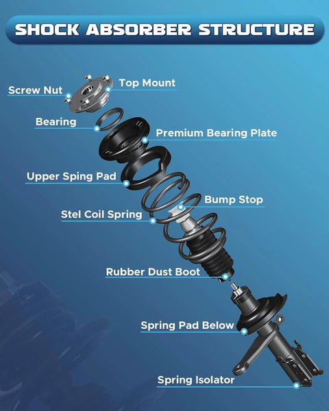 Exploded view of shock absorber structure showing parts for Beefy Front Struts Shocks Absorbers With Coil Spring Fit Dodge Ram 1500 4WD