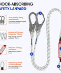 Full Body Safety Harness With Shock Absorbing Lanyard For Fall Protection OSHA And ANSI Compliant with steel hooks and absorber