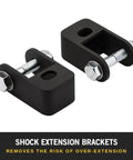 Upgrade your 2005-2023 Ford F-250/F-350 4WD with a 2.5 inch front leveling kit featuring billet aluminum spacers and shock mount extenders