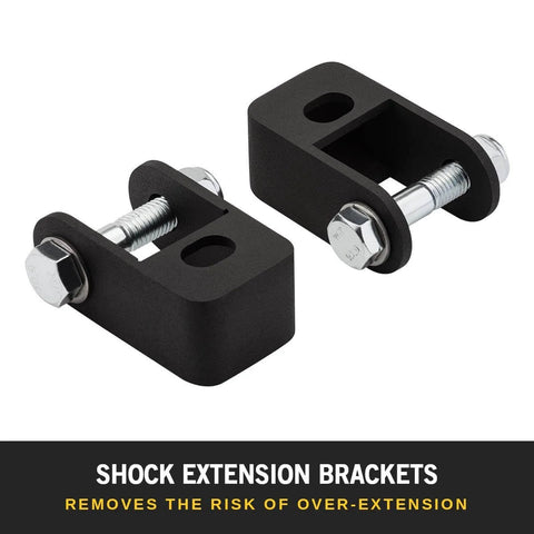 Upgrade your 2005-2023 Ford F-250/F-350 4WD with a 2.5 inch front leveling kit featuring billet aluminum spacers and shock mount extenders