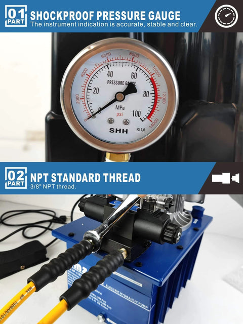 AMZCNC Two Way Electric Hydraulic Pump 10,000 PSI, 110-120V Power Pack gauge and NPT standard thread connector