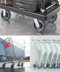 Collage image of shopping carts and trolleys showcasing the 16 Pack 5 Inch Shopping Cart Replacement Wheels Kit With Double Ball Bearing TPU Silent Casters For Supermarkets Grey, Built With Abrasion Resistant Polyurethane, Silent Shock Absorber, Wear Resistant And High Impact, Non Marking.