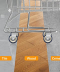 Shopping cart with 12 Pack Shopping Cart Replacement Wheels Kit with 5 Inch TPU Casters on tile, wood, and cement floors.