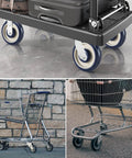 4 Pack 5 Inch Shopping Cart Replacement Wheels Kit With Axles And Bolts, installed on a cart, smooth quiet roll, blue, indoor and outdoor use.