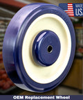 Universal Replacement Shopping Cart Wheel 5 Inch By 1.25 Inch Blue And Tan Crown TPU Tread With Dual 5 16th Precision Bearings