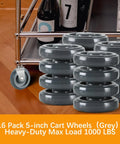 16 Pack 5 Inch Shopping Cart Replacement Wheels Kit With Double Ball Bearing TPU Silent Casters For Supermarkets Grey