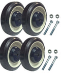 Shopping Cart Replacement Wheels with Axles Set of 4, 5-inch polyurethane wheels, nuts, and bolts shown.