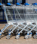 Shopping carts with grey wheels from 6-Piece Shopping Cart Wheel Replacement Kit With 5-Inch Wheels Axles Bolts And Washers Nylon And Polyurethane Construction Durable Grey Wheels With Bearings And Tread For Smooth Rolling.