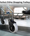 Close-up of 3 Inch Mop Bucket Casters Replacement Set Of 4 Non Marking TPR Caster Wheels With Grip Ring Stem under a trolley.