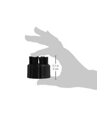 Close-up of McCulloch A275-002 Short Nylon Brush (5 Pack) with hand for scale, showing compact size ideal for tough carpet and tile stains.