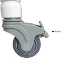 Deluxe Replacement Shower Chair Wheels Set Of Four Locking Rubber Casters With Smooth Stem, close-up of brake lock on caster