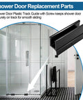 Replacement Sliding Shower Door Bottom Guide For Standard Glass Doors Half Inch By Three Inch Black Plastic Track With Screws Durable Quiet Operation Wide Compatibility Up To Half Inch Panel Thickness Includes Two Guides in a modern bathroom setting.