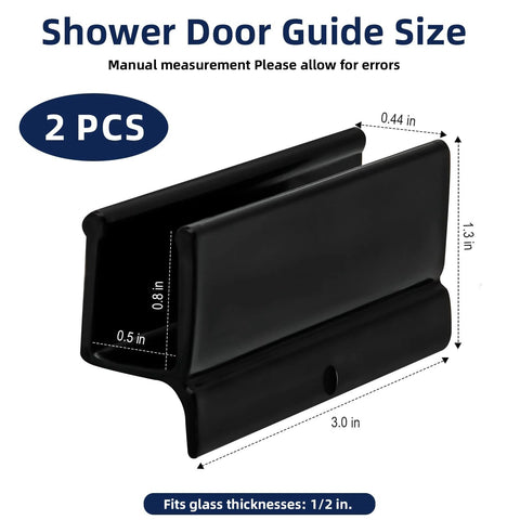 Universal 1/2 Inch Wide Sliding Shower Door Bottom Guide Kit 3 Inch Long With Screws Replacement Shower Door Parts shown with measurements.
