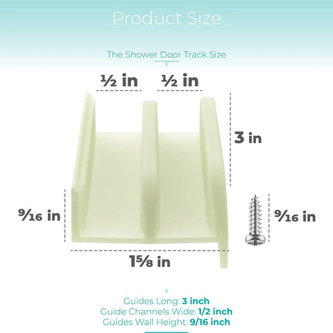 Sliding Shower Door Bottom Guide With Half Inch Channel For Top Hung Tub Enclosure Doors, dimensions with screw visible