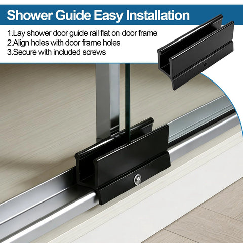 Replacement Sliding Shower Door Bottom Guide For Standard Glass Doors Half Inch By Three Inch Black Plastic Track With Screws