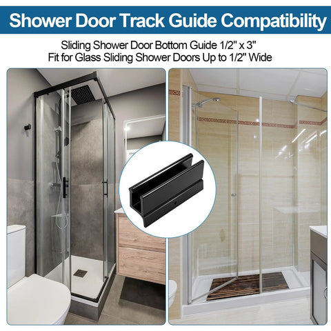 Replacement Sliding Shower Door Bottom Guide For Standard Glass Doors Half Inch By Three Inch Black Plastic Track With Screws