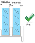 Diagram of sliding shower door bottom guide half inch channel white plastic construction for top hung tub enclosure doors.