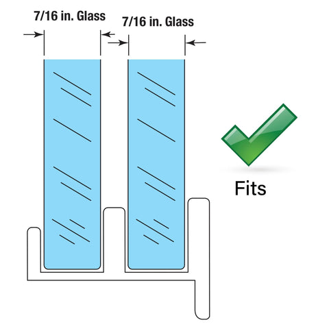 Diagram of sliding shower door bottom guide half inch channel white plastic construction for top hung tub enclosure doors.