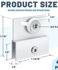 Four Pcs M 6054 Frameless Shower Door Rollers With Adjustable Top Bracket For Sliding Doors Three Quarter Inch Flat Round Plastic Wheel Aluminum Ball Bearing Replacement Pack diagram showing dimensions.