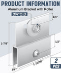 Diagram of 2 pcs M 6054 frameless shower door rollers top bracket assembly with 3/4 inch round plastic wheel and dimensions shown.