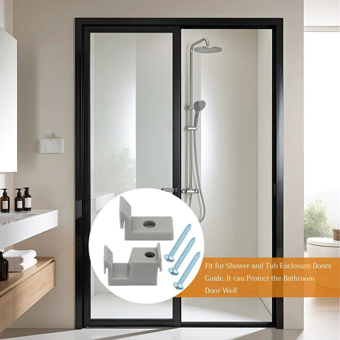Shower Door Bumpers For Glass And Sliding Shower Doors Guide Bumper Set 3 Pcs Durable Plastic Protects Bathroom Doors with screws.