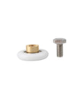 Close-up of a single 19mm shower door roller with screw, part of Four Pcs 19mm Shower Door Rollers Replacement Runners Wheels For Universal Glass Sliding Doors Bathroom Shower Enclosure Durable High Quality Construction For Smooth Operation And Easy Installation.