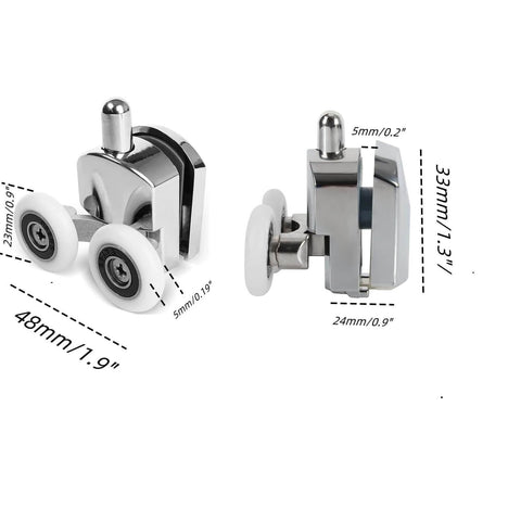 Shower Door Rollers Replacement Set with 23mm Zinc Alloy Wheels, anti collision block & screws, for curved glass doors in bathrooms