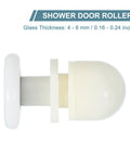 Side view of Shower Door Rollers 25Mm Wheel Replacement For Sliding Glass Doors 4 To 6 Mm Thick White Nylon Wheels 12 Pieces Durable Plastic Runners with 9 Mm Groove Diameter For Bathroom Glass Panels.