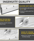 Frameless Shower Door Top Bracket Roller Assembly Four Pack For One Quarter Inch Glass With Three Quarter Inch Round Plastic Wheels Steel Ball Bearings Extruded Aluminum And Chrome Finish Replacement Parts For Smooth Sliding Performance with nylon ball bearing rollers and chrome plated aluminum.